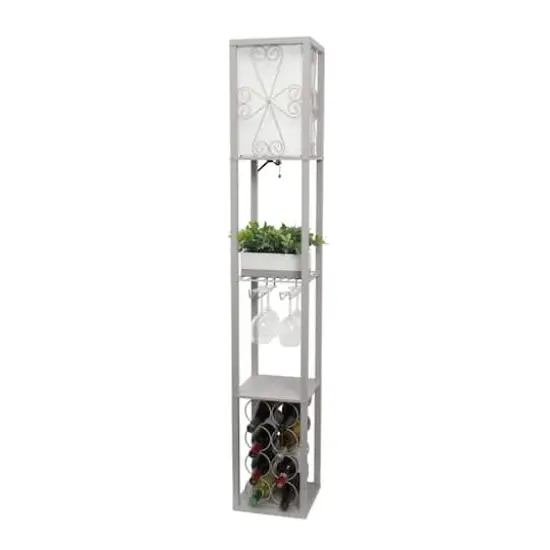 Simple Designs&trade; Floor Lamp Storage Shelf and Wine Rack with Linen Shade Gray {8}