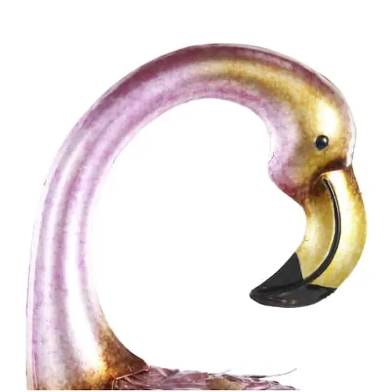 25" Pink & Gold Metal Flamingo Garden Sculpture Set with Dimensional Feathers {6}