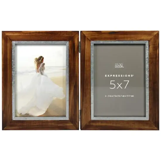 Expressions™ 2 Opening 5" x 7" Walnut & Silver Hinged Collage Frame by Studio Décor® {1}