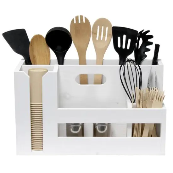 Elegant Designs Wood Caddy Organizer White Wash {11}