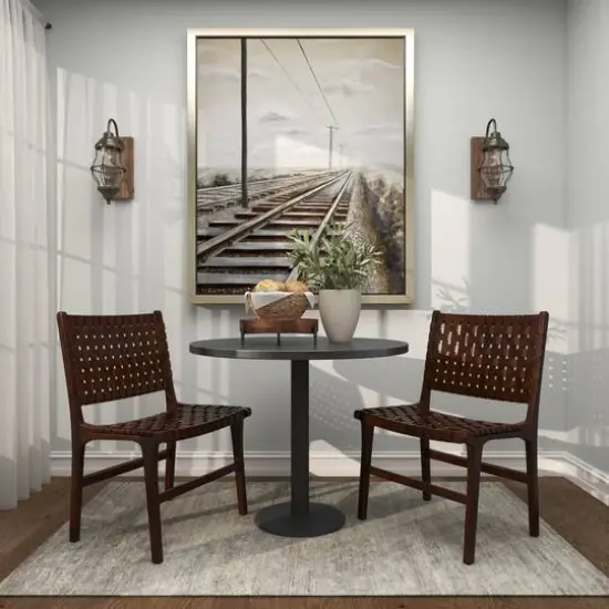 12" Brown Wood Tray with Black Metal Legs {17}