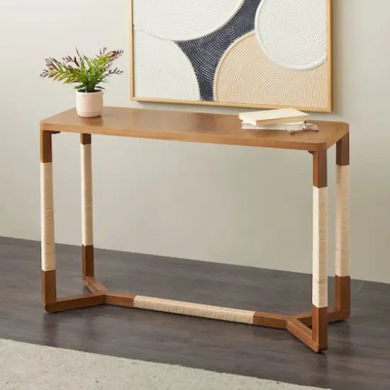 47.25" Brown Wooden Living Room Console Table with Rope Wrapped Frame {3}