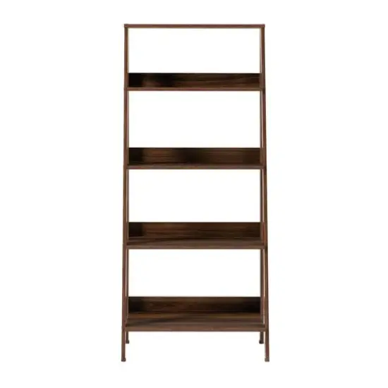 Walker Edison 55" Walnut Modern Ladder Bookshelf {4}