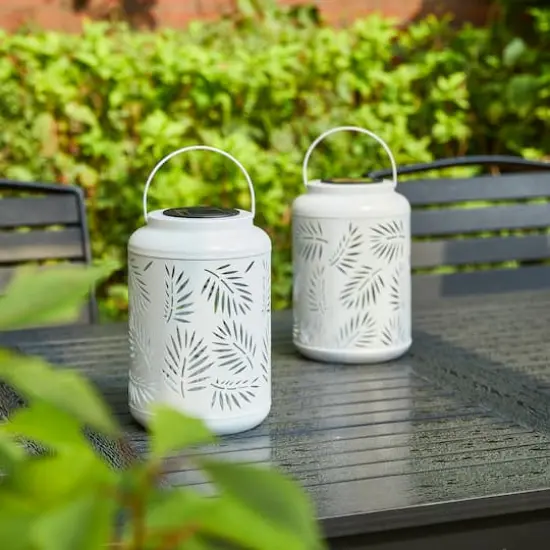 Glitzhome&reg; 8.5" Leaf Cutout Solar Powered Hanging Lantern {3}