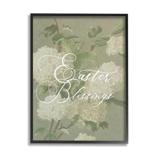 Stupell Industries Easter Blessings Sentiment Vintage White Hydrangea Florals Green Framed Giclee Art Black {1}