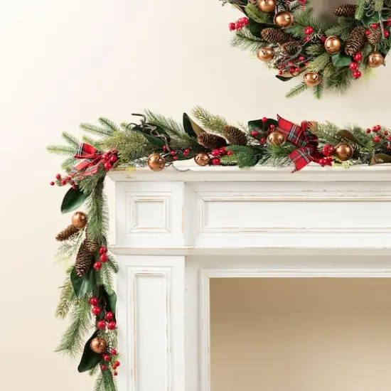 Glitzhome&reg; 6FT Christmas Bell, Pinecone & Berry Bow Garland {3}