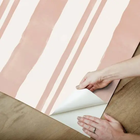 Mr. Kate Winston Watercolor Potter's Clay Peach Stripe Peel & Stick Wallpaper {6}