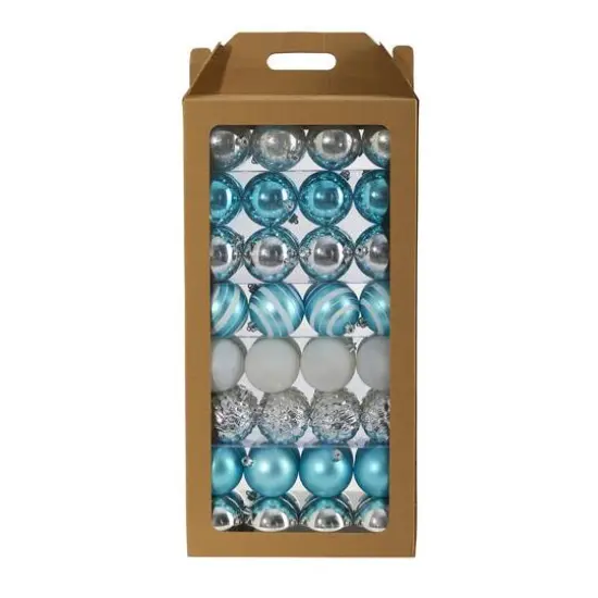 64ct. 3" Blue & Silver Shatterproof Ball Ornaments {1}