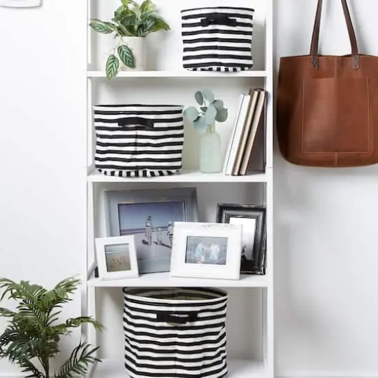 DII® Round Stripes PE-Coated Herringbone Woven Cotton Laundry Bin Set Black {7}