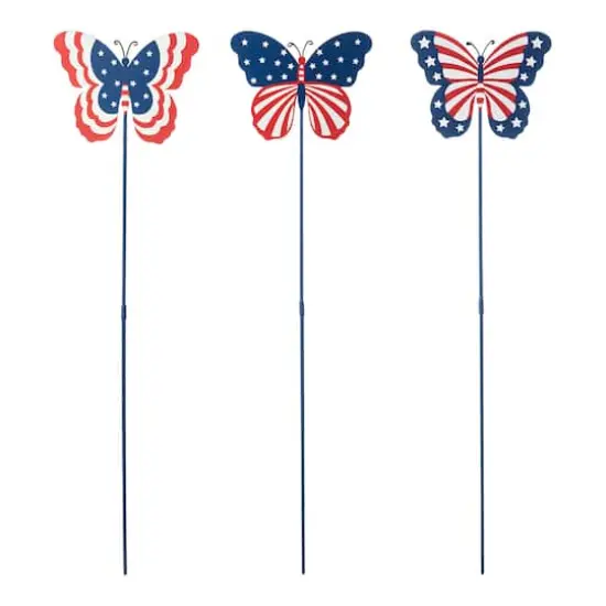 Glitzhome&reg; 24" Patriotic Butterfly Yard Stake Set {1}