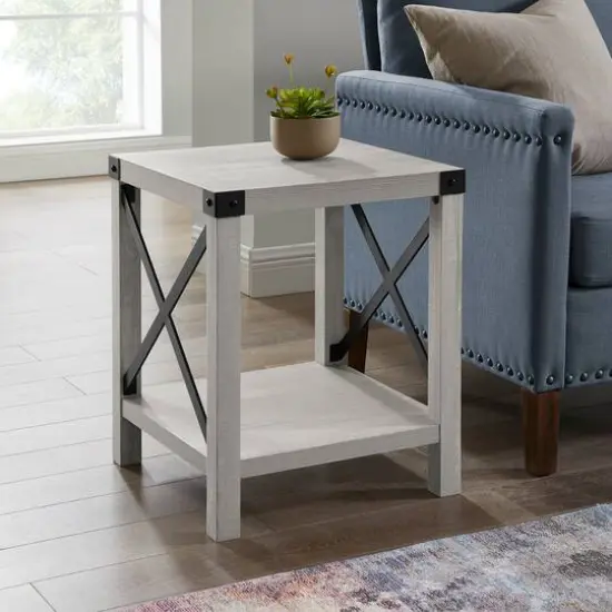 Walker Edison 22" Rustic Wood Side Table Stone Gray {5}