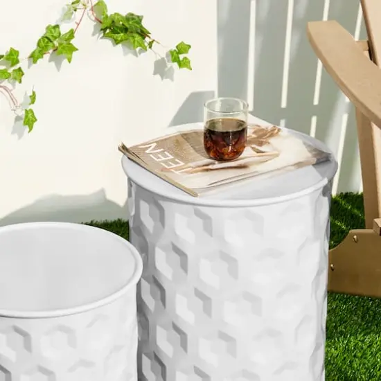 Glitzhome&reg; Multifunctional Embossed Honeycomb Texture Metal Garden Stool Set White {7}