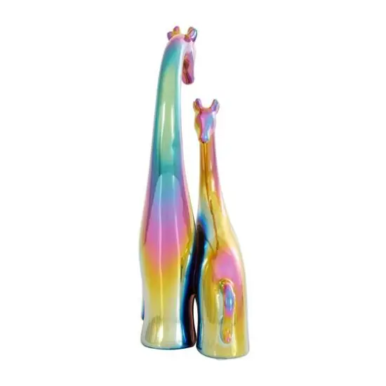15" Multicolor Ceramic Giraffe Sculpture with Rainbow Shimmer Finish {6}