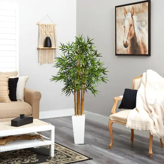 5ft. Artificial Bamboo Tree in White Tower Planter {4}