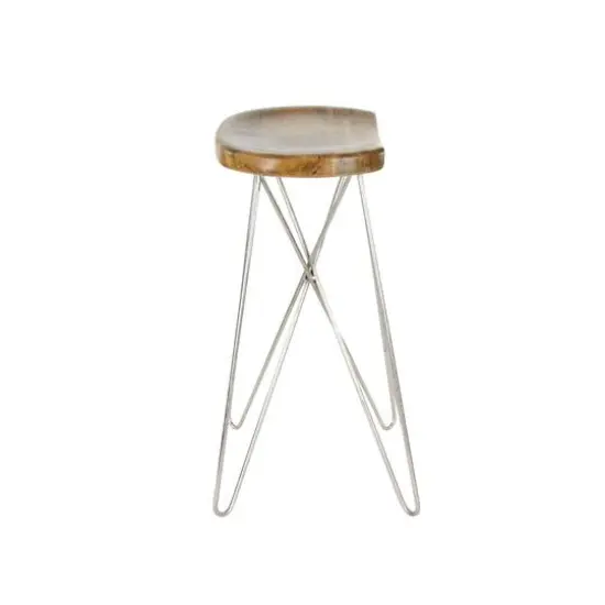 30" Light Brown Mango Wood & Metal Contemporary Bar Stool {5}