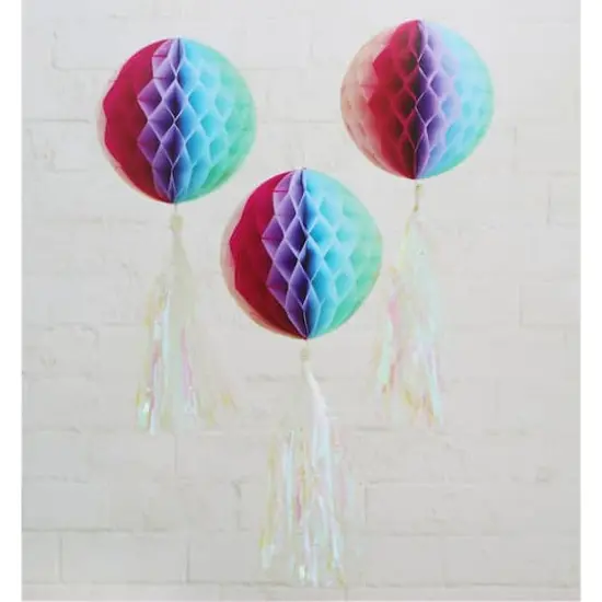 Multicolor Honeycomb Ball with Tassel D&eacute;cor, 3ct. by Celebrate It&trade; {1}