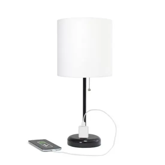Creekwood Home Oslo 19.5" Power Outlet Table Lamp Black Base/White Shade {7}