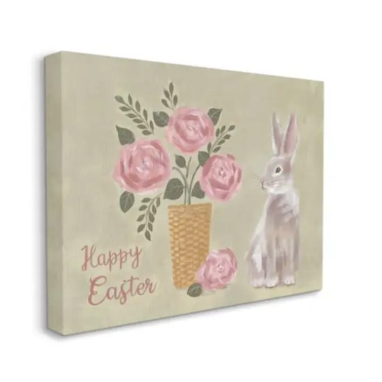 Stupell Industries Happy Easter Bunny Rose Bouquet Canvas Wall Art {4}