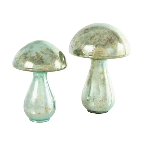 Green Glass Mushroom Sculpture Set {3}