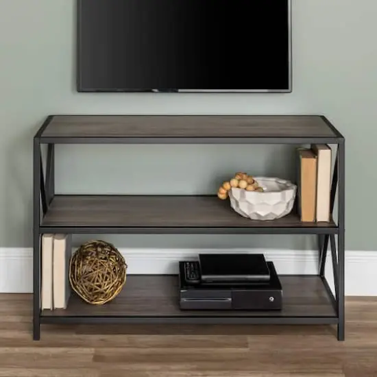 Walker Edison Slate Gray/Black Metal X-Frame Industrial Wood Bookshelf {4}