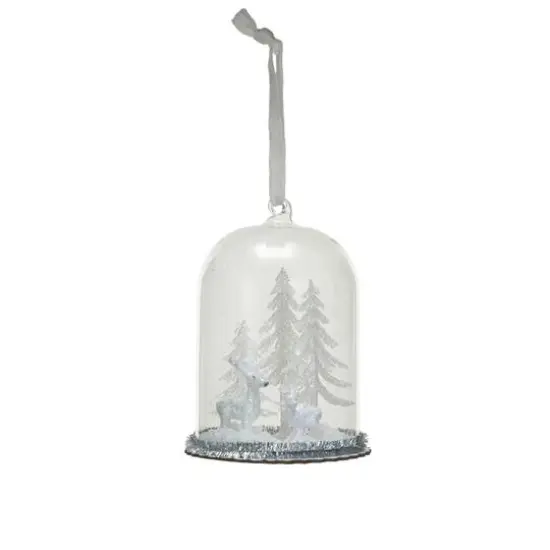 Hello Honey&reg; 5" White & Silver Glass Cloche with Deer & Trees Ornament {1}