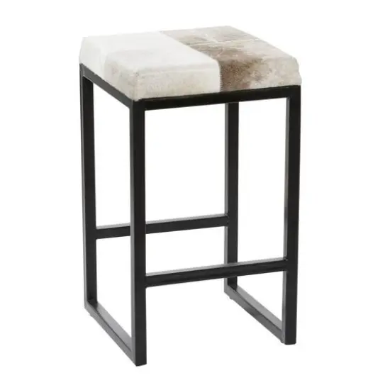 Black Iron and Leather Industrial Stool, 24" x 14" x 14" {1}