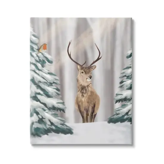 Stupell Industries Seasonal Deer Winter Landscape Canvas Wall Art {1}