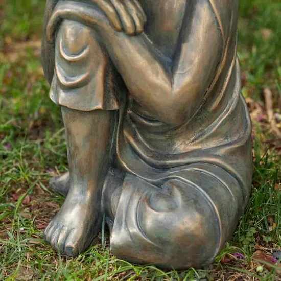 Glitzhome&reg; 18" Faux Bronze Resting Buddha Garden Statue {9}