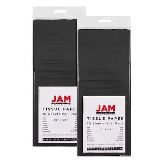 JAM Paper 20" x 26" Tissue Paper, 2 Packs of 10 Sheets Black {1}