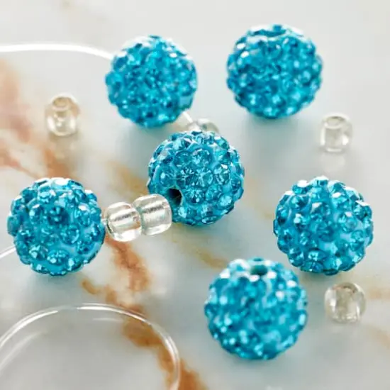 Aqua Rhinestone Studded Round Beads, 10mm by Bead Landing&trade; {3}