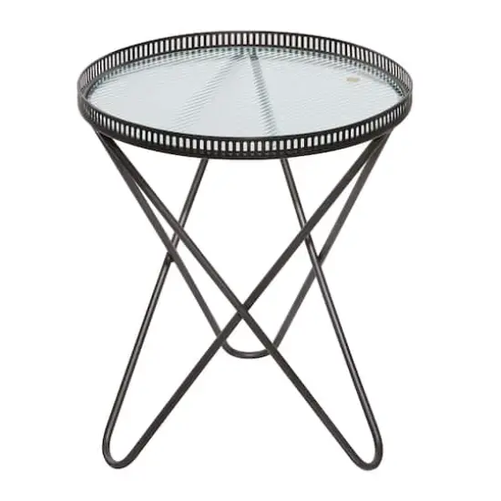 Gray Round Metal Industrial Accent Table Set {3}
