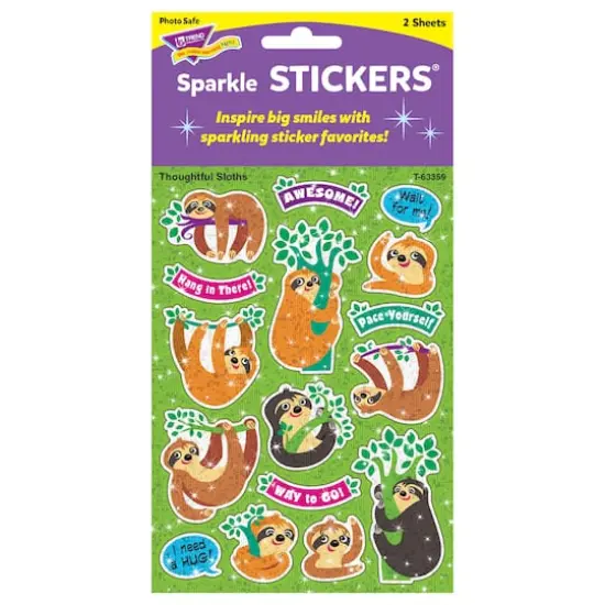 Trend Enterprises&reg; Thoughtful Sloths Sparkle STICKERS&reg;, 6 Packs of 32 {4}