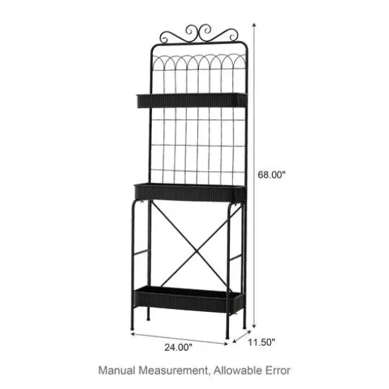 Glitzhome&reg; 68" 3-Tier Black Metal Shelf Planter Stand {9}