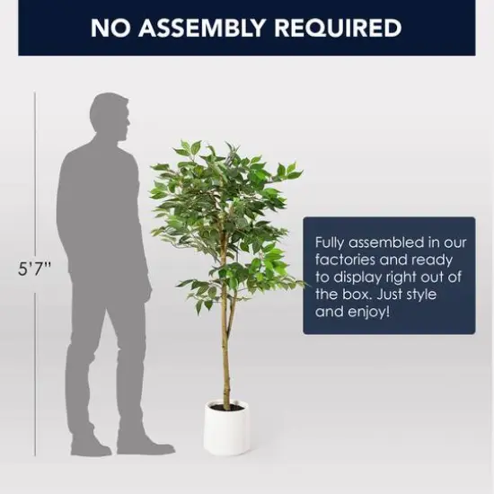 American Art Decor 5ft. Realistic Artificial Ficus Tree Faux Plant in White Pot  {7}