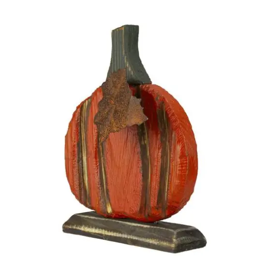 6.5" Orange Carved Wood Autumn Harvest Pumpkin Decoration {4}