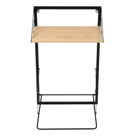 Honey Can Do Black & Maple Collapsible Wall-Mounted Hamper with Laundry Bag & Shelf {14}