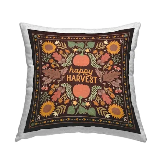 Stupell Industries Happy Harvest on Brown Outdoor Printed Pillow {1}