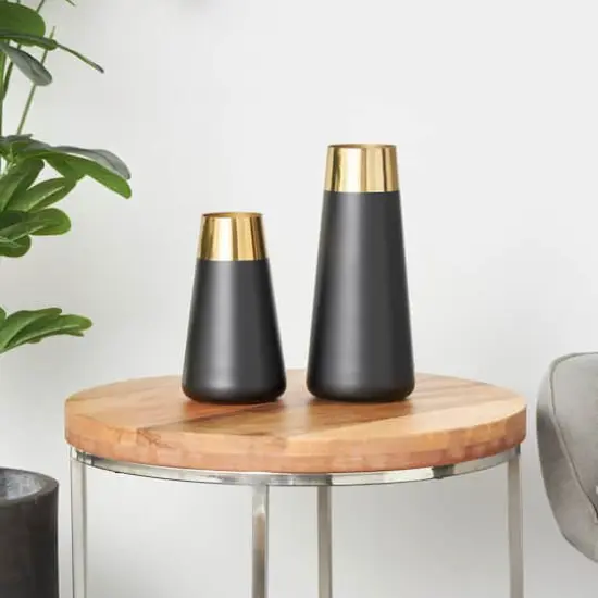 Black Stainless Steel Vase with Gold Rims Set {3}