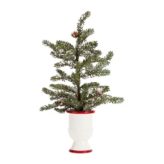 2 Pack 20" Unlit Snowy Pine Artificial Potted Christmas Tree Set {1}