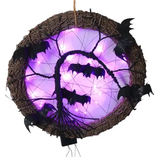 15" LED Rattan with Bats Halloween Wreath {1}