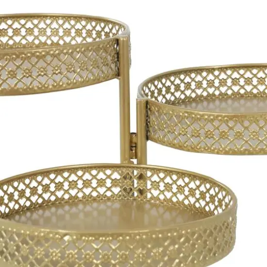 20" Gold Metal Curved Folding 3 Tier Plantstand with Floral & Scroll Patterns {6}