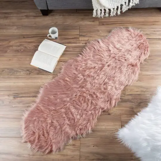 Hastings Home Faux Sheepskin Fur Rug Pink {4}