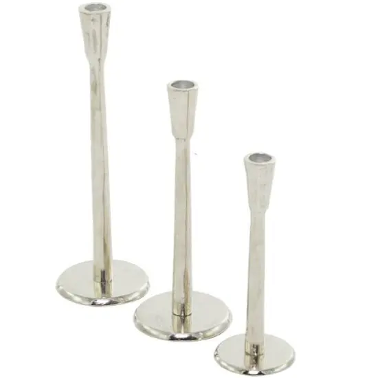 Silver Aluminum Tapered Candle Holder Set {3}