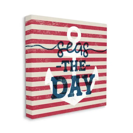 Stupell Industries Seas The Day Americana Anchor & Flag Phrase Canvas Wall Art {4}