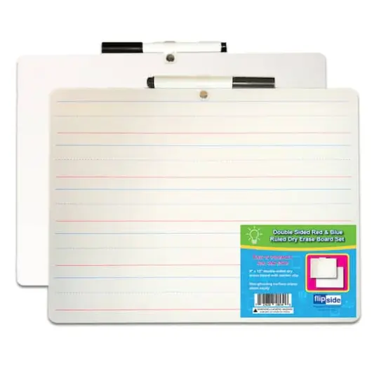 Flipside 9'' x 12'' Two-Sided Primary Ruled Dry Erase Board with Attached Marker, 3ct. {3}