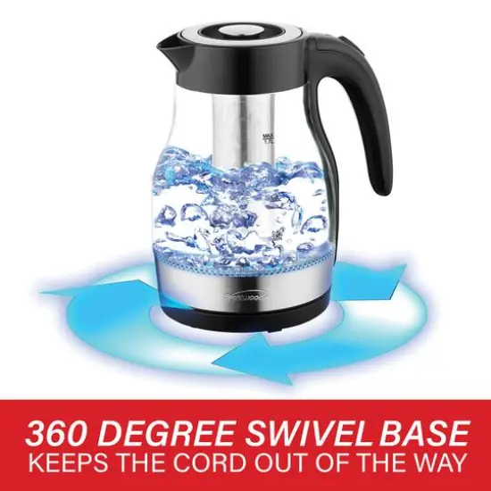 Brentwood 1.79qt. Black Cordless Glass Electric Kettle with Tea Infuser and Swivel Base {7}