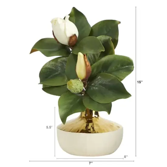15" Magnolia Plant in Gold & Cream Elegant Planter {3}