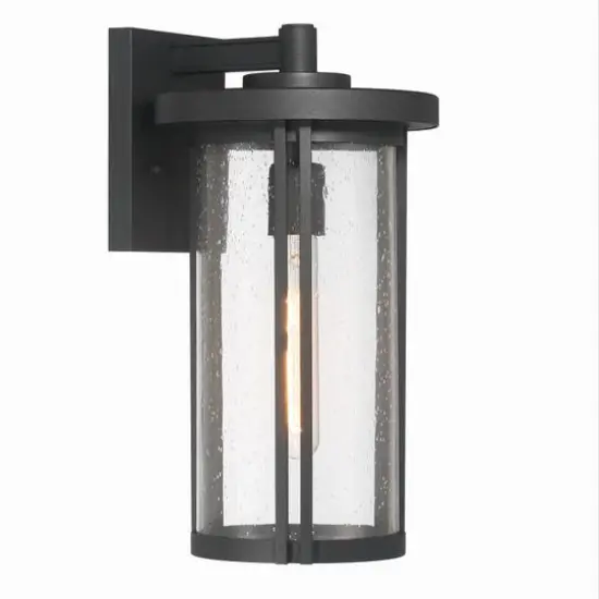 Hello Honey&reg; Maude Matte Black Modern Cylindrical Metal & Glass Wall Mounted Outdoor Wall Light {8}