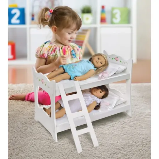 Badger Basket White Rose Doll Bunk Bed with Ladder & Bedding {3}