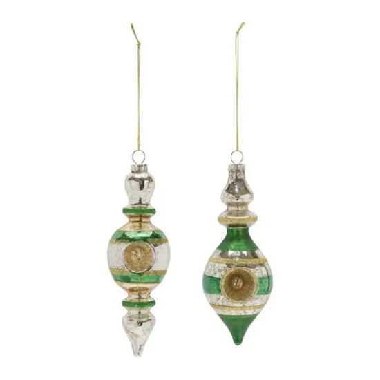 Green Glass Reflector Finial Drop Ornament Set {4}